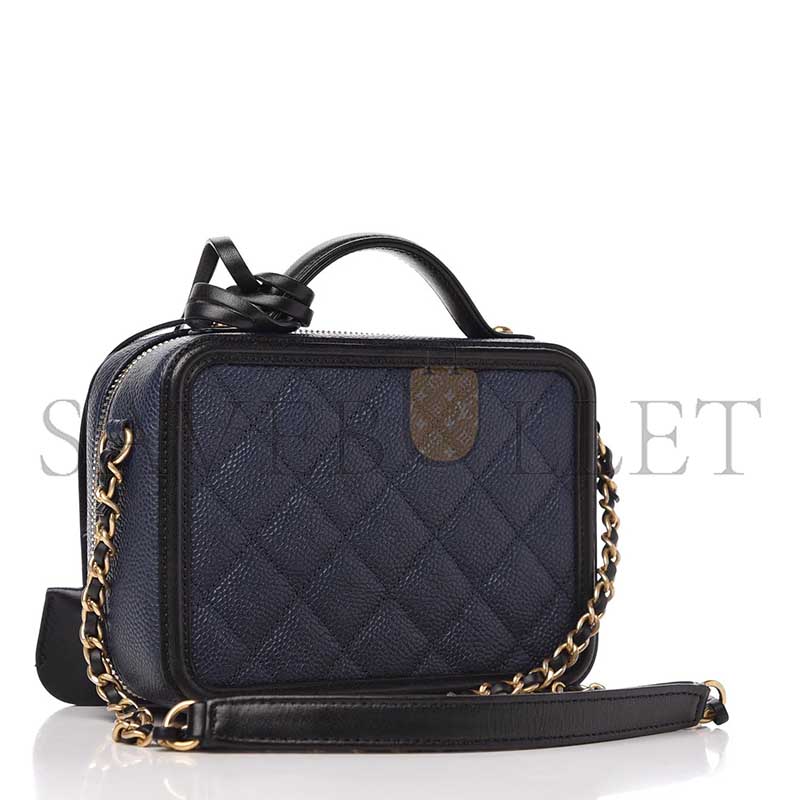 Ch**el caviar quilted small cc filigree vanity case navy black (16*12*7cm)